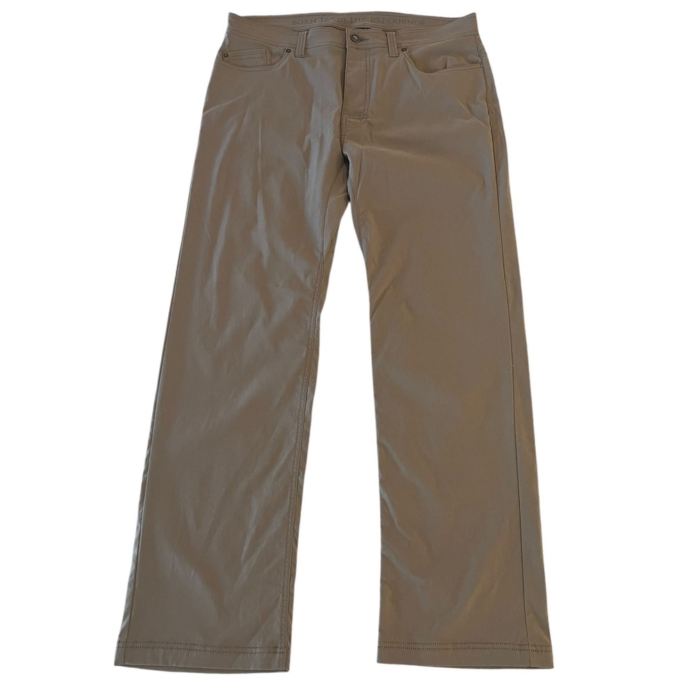 Prana Breathe Slim Fit Straight Leg Pants Mens 36x32 Brown Hiking Outdoor Stretc